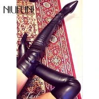 winter over the knee boots thick mid heels elastic zip women boots pointed long tube leather black gladiator shoes botas mujer