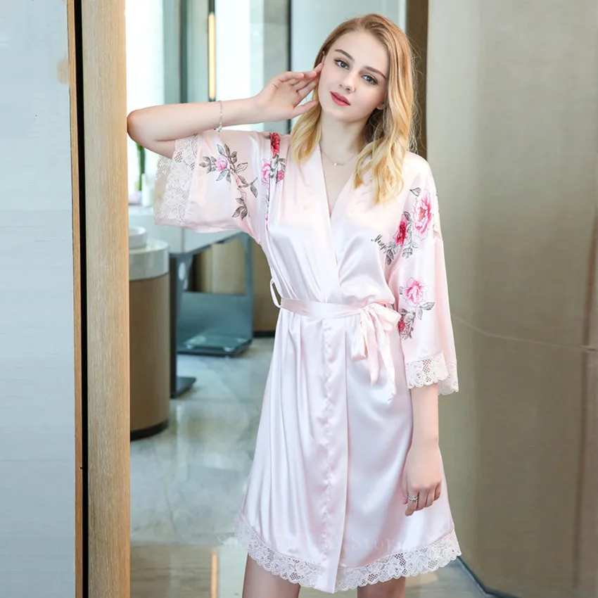 Японская ночная рубашка с v образным вырезом и рукавом Семь четвертей женское