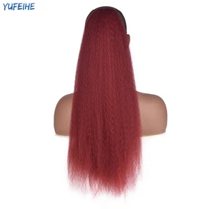 Afro Kinky Straight Yaki Ponytail Heat Resistant Synthetic Hair Pieces Ombre Colored Drawstring Ponytail Hair Extension Clip