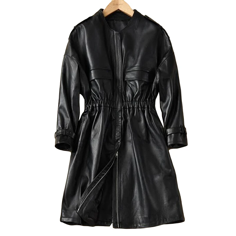 

Pop Autumn Winter Fashion Sheepskin Long Coats Slim Genuine Leather Coat Female Real Leather Jacket Women A160