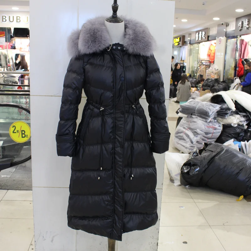 Пуховик женский зимний модный двойной Лисий меховой воротник с капюшоном теплое