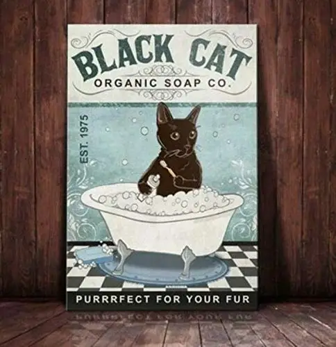 

Black Cat Organic Soap Co Retro Metal Tin Sign Vintage Tin Sign for Bathroom Home Coffee Wall DecorIron Painting