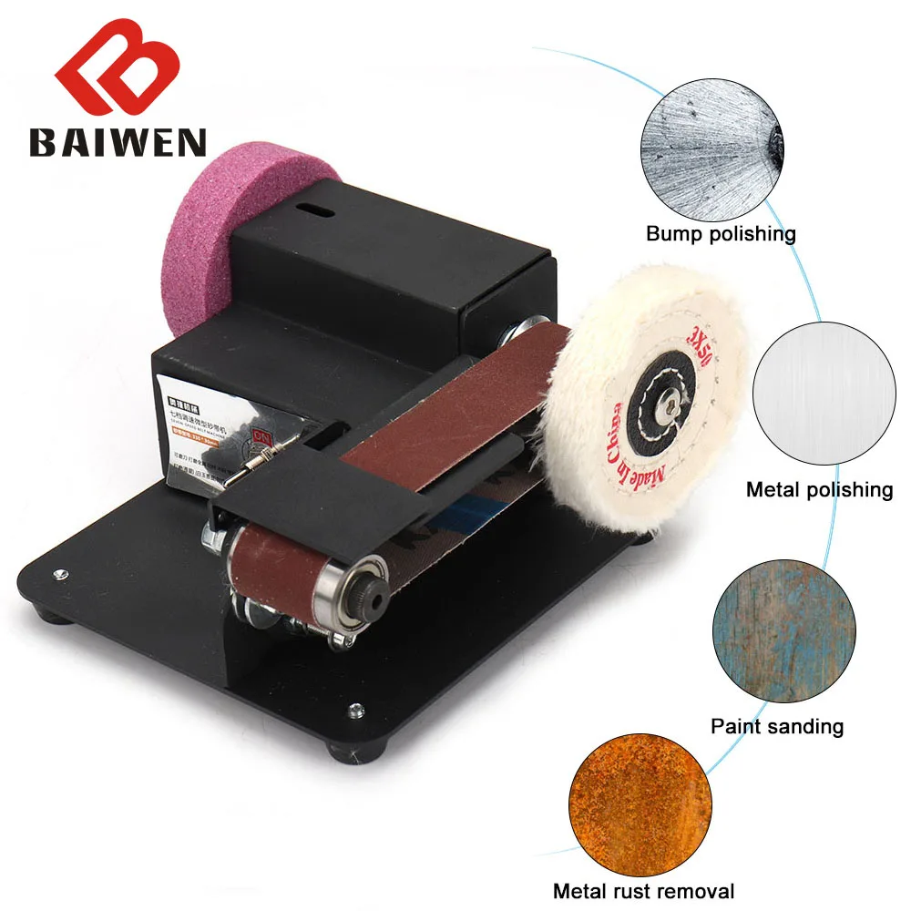 

110V/220V Mini Electric Belt Sander 7 Speed Adjustable Polishing Grinding Machine Cutter Edges Sharpener Multifunctional Grinder