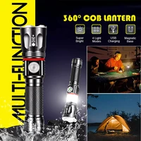 new led flashlight usb rechargeable high power t6 aluminum alloy electric torch stretch zoom outdoor cob super bright flashlight
