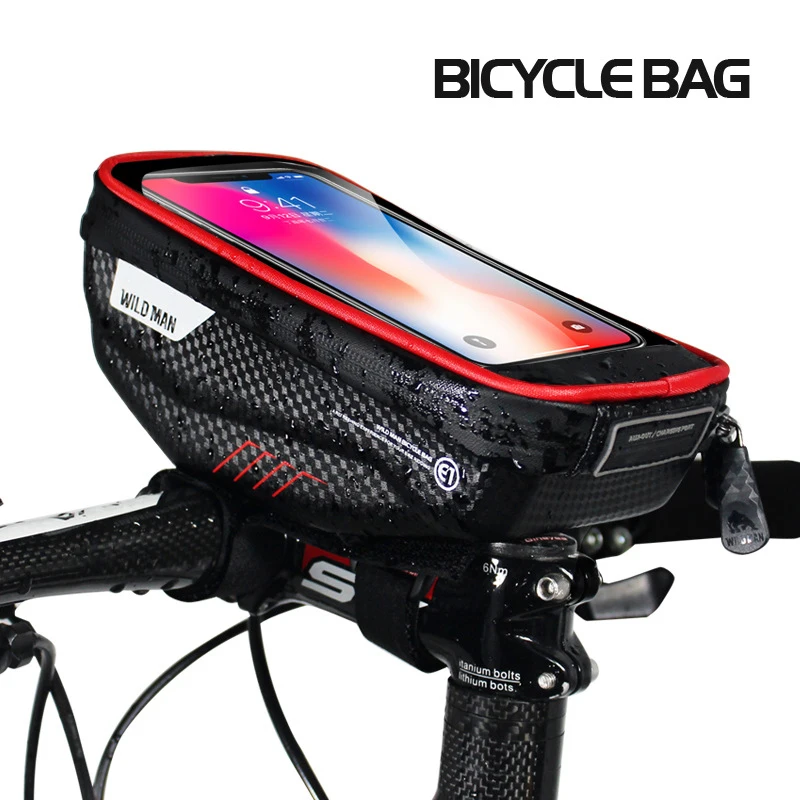 wild man new bike bag frame front top tube cycling bag waterproof 6 6in phone case touchscreen bag mtb pack bicycle accessories free global shipping