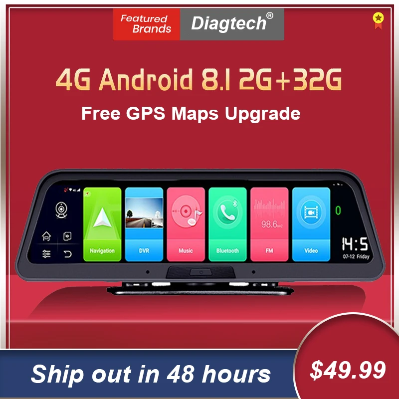 Автомобильный видеорегистратор 10 &quot 4G Android 8 1 ADAS с GPS навигацией FHD 1080P двойной