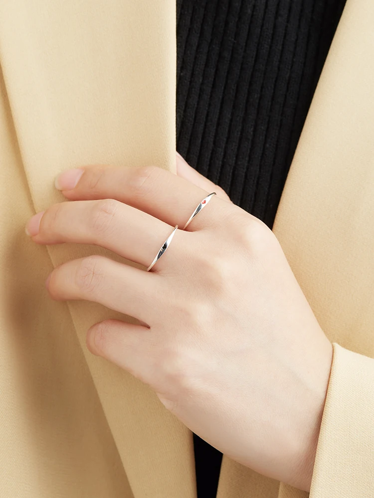 

ZEMIOR 925 Sterling Silver Round Finger Ring Romantic Simple Epoxy Heart Rings For Women Engagement Fine Jewelry New Arrival