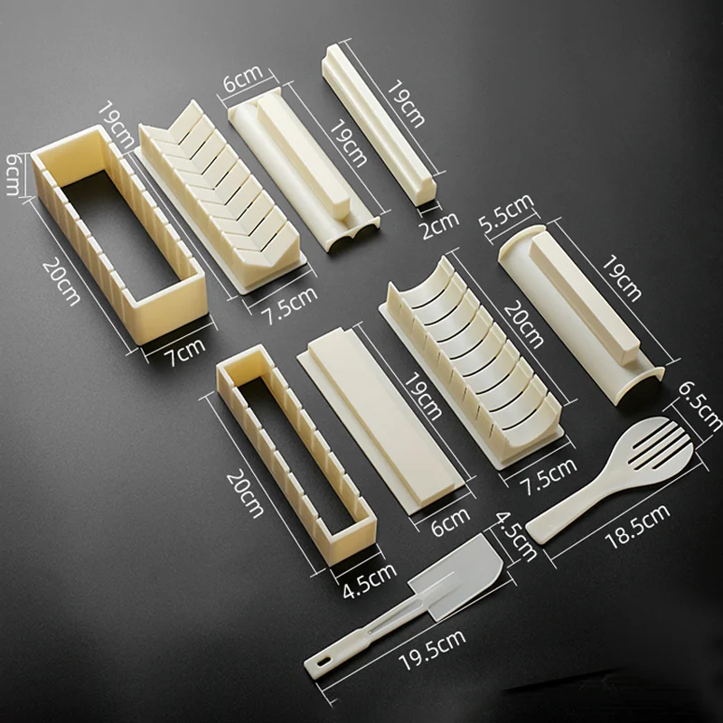 

10Pcs/Set Japanese Sushi Maker Equipment Kit Rice Ball Cake Roll Mold Sushi Multifunctional Mould Making Sushi Tools