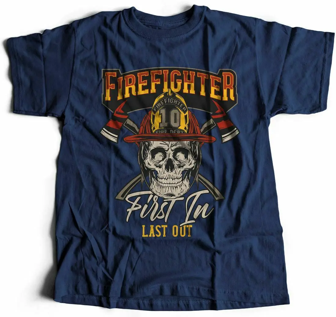 Во первых в последнем вне футболка Firefighter пожарный шлем Череп спасательный отряд
