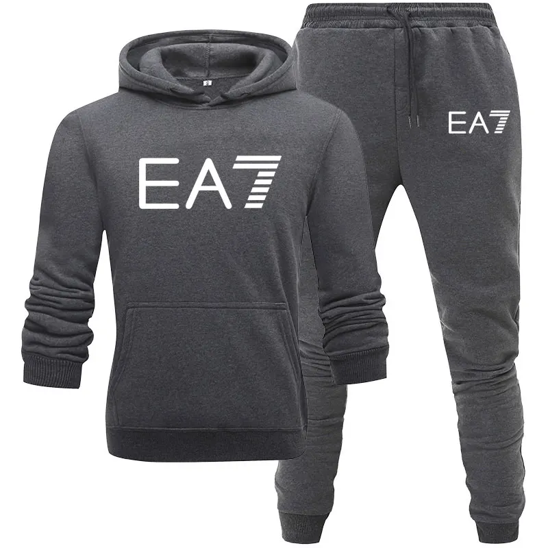 

New EA 7 Sport Men's Hoodie + Pants Set 2 Pieces Autumn Running Sportswear Sports Shirt Set Workout Clothes Men's Sports Suit