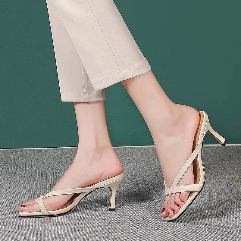 

Genuine Leather Fashion Office Lady Party Shoes Woman Elegant Women shoes 2021 Summer high Heels Female Slippers