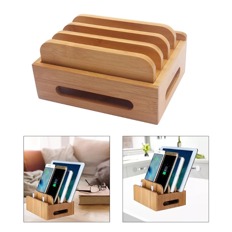 

Multifunction Mobile Phone Holder Stand Charging Station Wooden Storage Box Multi-Layer Phone Tablet Stand Household