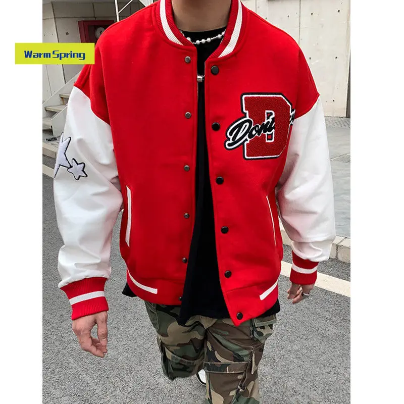 

Star Letters American Baseball Uniform Men's and Women's Spring National Fashion Embroidery Stitching Loose Couple Coat Jacket