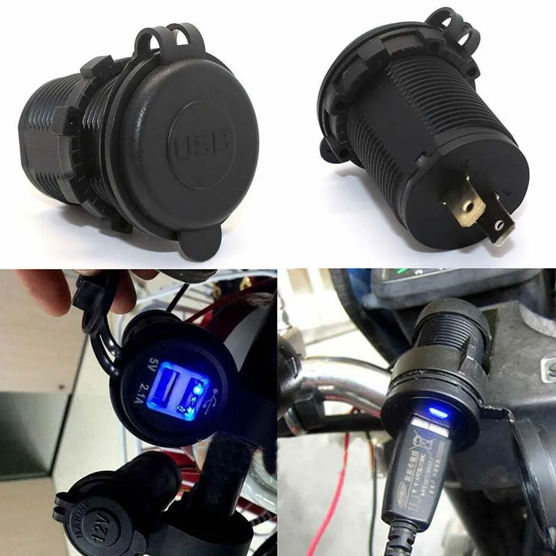 Cigarette Lighter Socket Splitter 12V-24V 2 Port USB Car Charger with Led Light Power Adapter Motorcycle Usb | Автомобили и