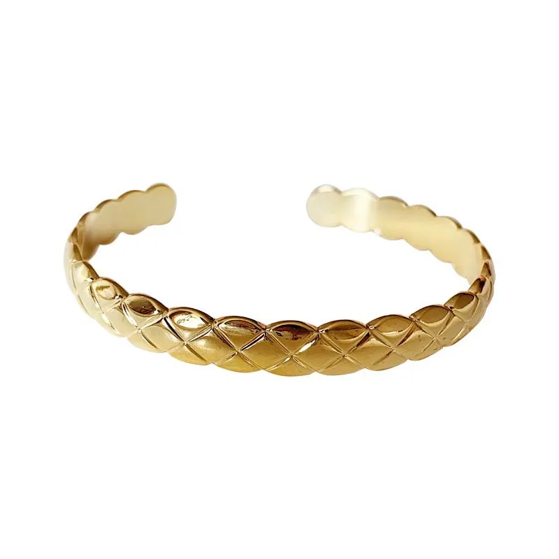 

European and American gold-plated personality niche grid metal Bangle trend wild fashion Bangle ring