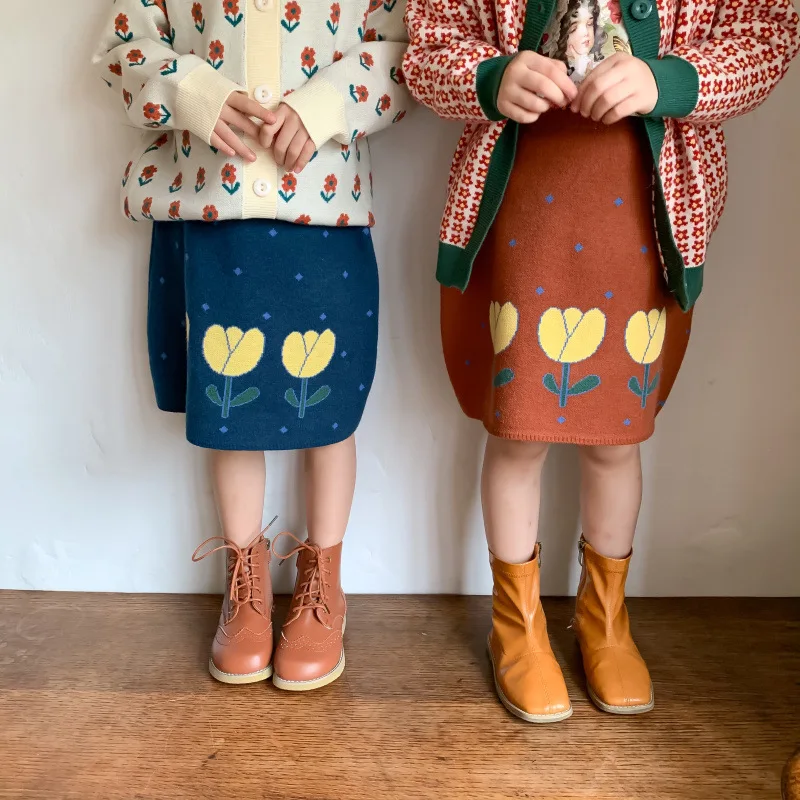 

Toddler Girl Knitted Skirts Children Knit Dress Toddler Fall Winter Korea Style Short Dress Sister Matching Clothes