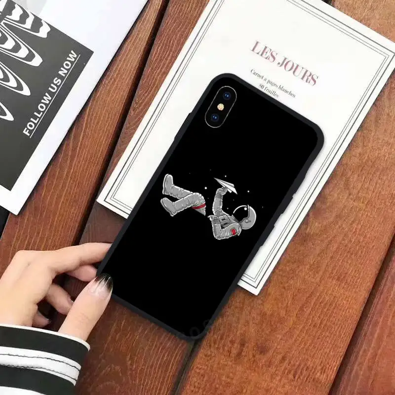 

Black With White Moon Stars Space Astronaut Phone Case for iPhone 11 12 mini pro XS MAX 8 7 6 6S Plus X 5S SE 2020 XR