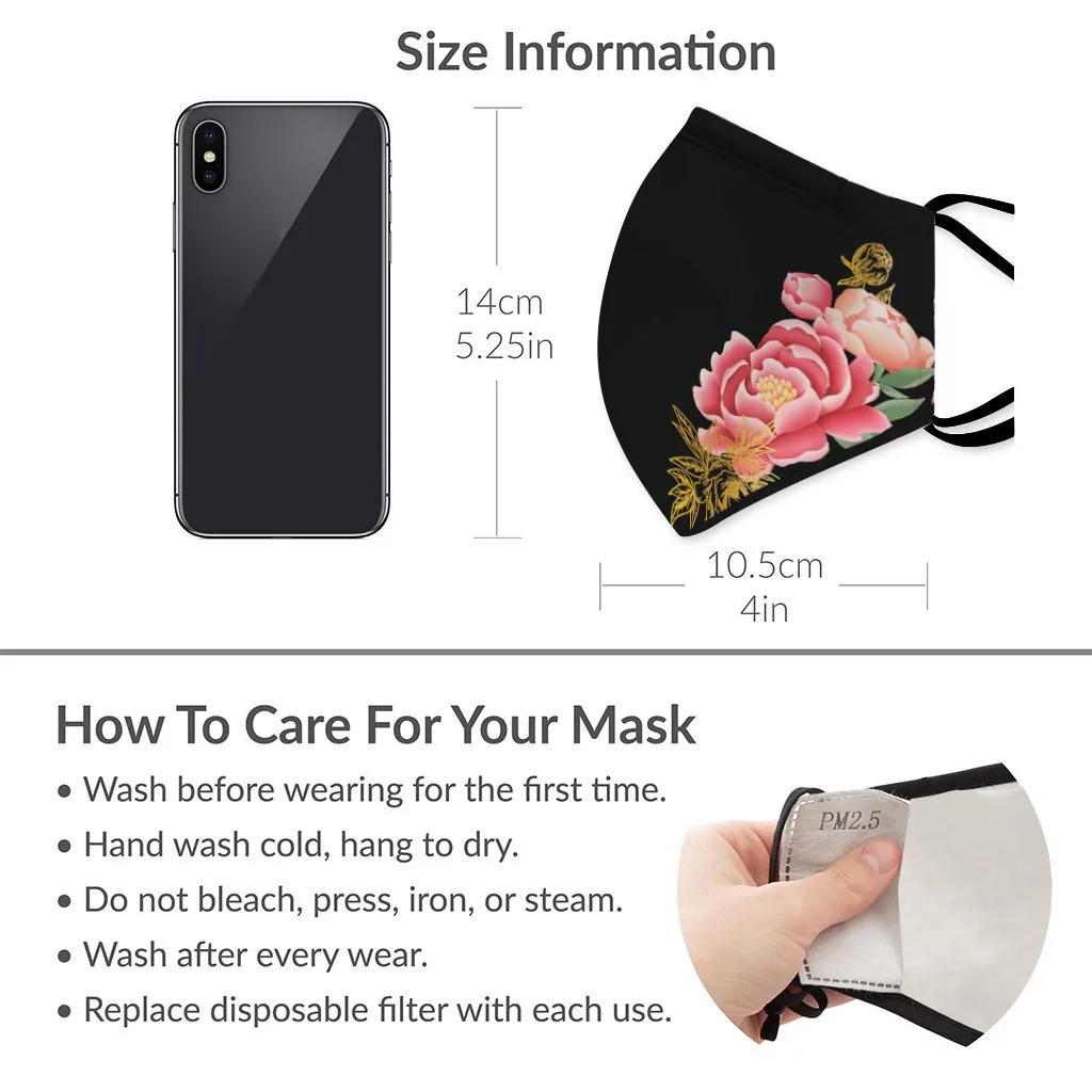 Маска с фильтрами для взрослых Unsiex мягкая хлопковая дышащая маска рта лица улицы