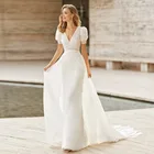Винтажное прямое свадебное платье русалки 2021, элегантное шифоновое кружевное платье невесты в стиле бохо, летние платья с V-образным вырезом и коротким рукавом