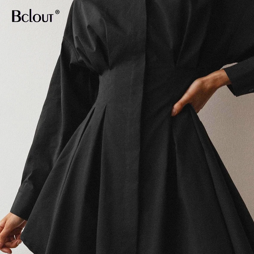 Женское Плиссированное мини-платье Bclout черное элегантное модное платье-рубашка