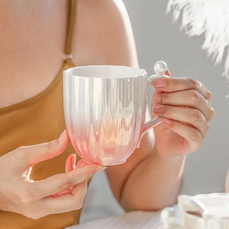 

Pearl Mug Jewelry Luster Color Ceramic Cup with Lid Spoon, Brief Christmas Gift Girls' Home Office StarBuck Coffee Tea Cup