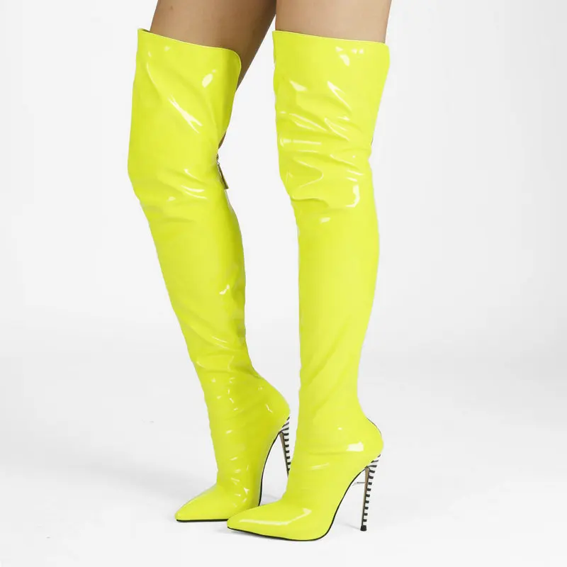 

Ladies Patent Leather Over The Knee Boots Fashion Zipper Boots Warm Autumn Winter Sexy Stiletto Large Size Women's Shoes 34-47