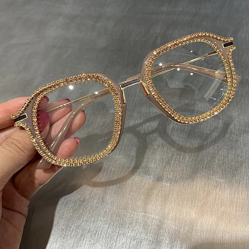 Солнцезащитные очки оверсайз цвета шампанского стразы женские роскошные