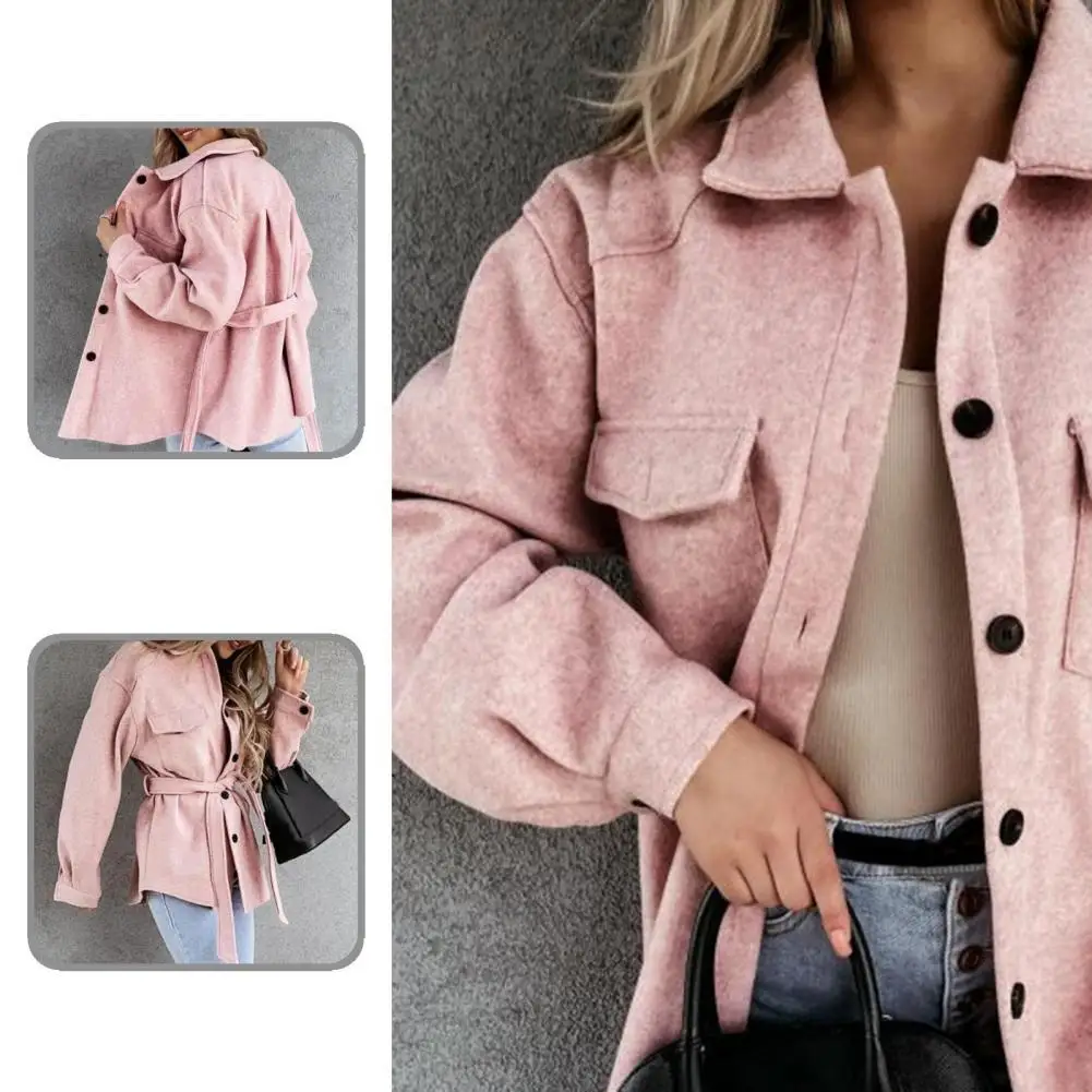 

Однотонная женская куртка, великолепное теплое зимнее пальто с отложным воротником, осеннее пальто, уличный кардиган с отложным воротником