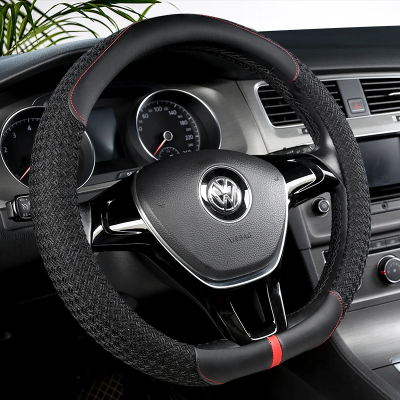 

D Shape Car Steering Wheel Cover For VW Sharan Passat Caddy Touran Tiguan 2015-2021 Teramont Atlas T-Roc T-cross 2017-2021