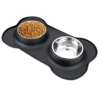 antislip double dog bowl with silicone mat durable stainless steel no spill pet feeding bowl drinking water food feeder
