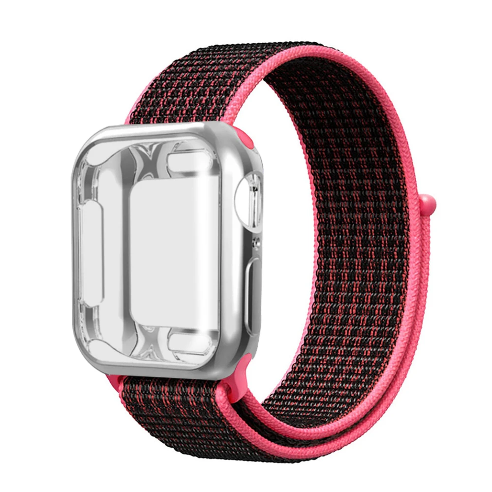 Нейлоновый ремешок+ чехол для Apple watch series 5/4/3/2/1, 42 мм, 38 мм, версия в едином положении во время занятий легкой атлетикой, ремешок для iwatch 40 мм 44 спортивный браслет - Цвет ремешка: Dark red and black