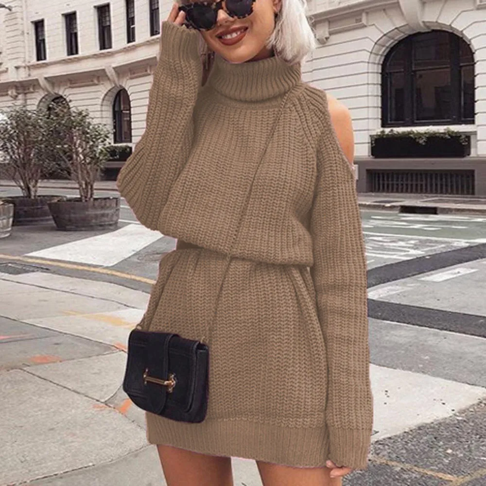 

Women's Autumn New Sweater Pullover Casual Commuter Fashion Style Solid Color Strapless Long-sleeved Round Neck Thick Knit Top