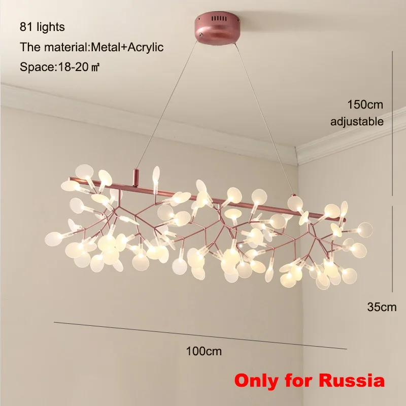 81 lights 100cm RU Современная светодиодная люстра под цвет розовое золото подвесные светильники для гостиной скандинавские акриловые ветви на кухню люстра потолочная в гостиную дизайнерские промышленные люстры потолочные в интерьере - Цвет абажура: 81 lights 100cm RU