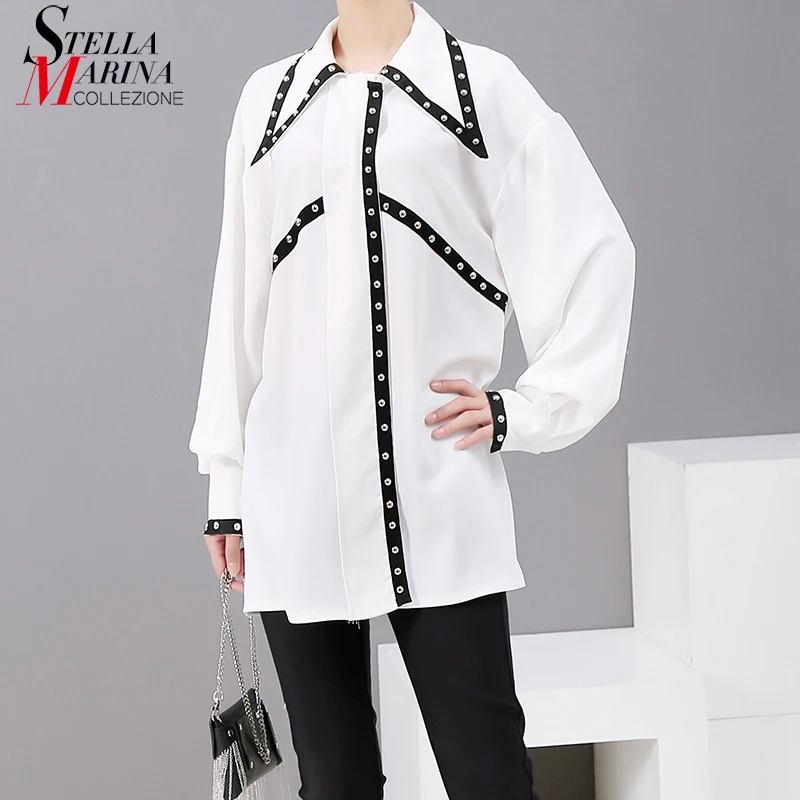 Новая женская осенняя стильная блузка с длинными рукавами рубашка 2019 корейский