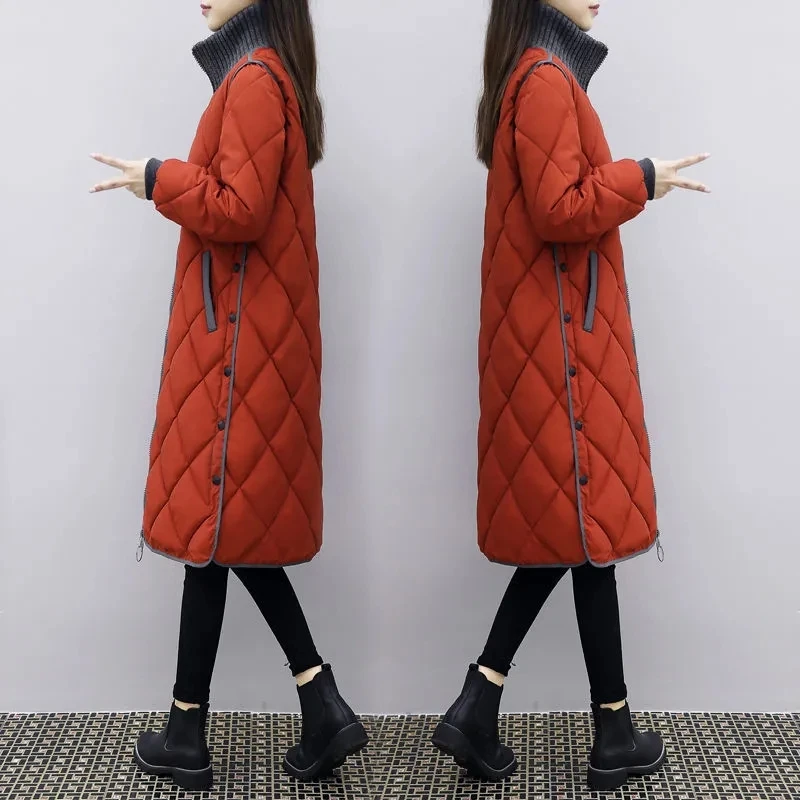 Female 2022 Autumn Winter New Down Padded Jacket Women Mid-Length Fashion Loose Over-the-knee Padded Jacket Korean Version 89
