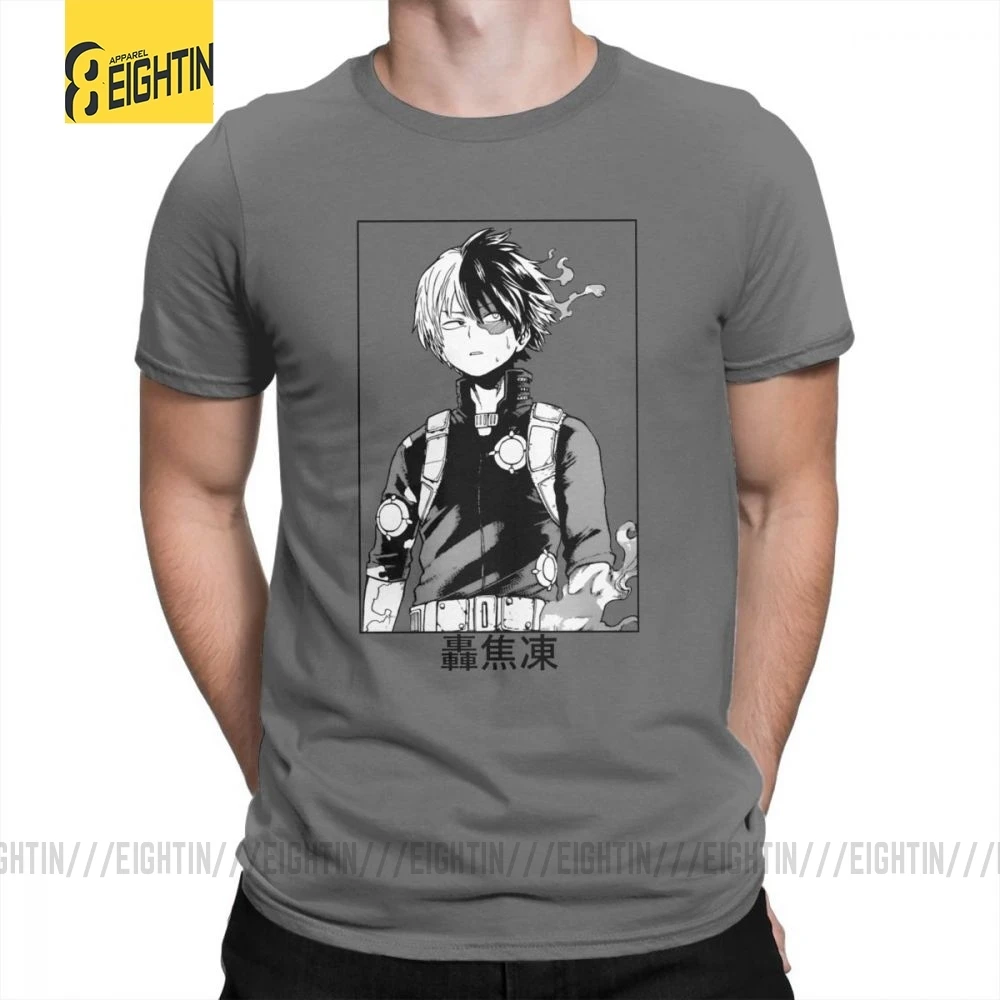 Todoroki Shoto My Hero Academy футболки из очищенного хлопка классические мужские футболки большого размера Футболки с коротким рукавом Популярные Мультяшные - Цвет: Темно-серый
