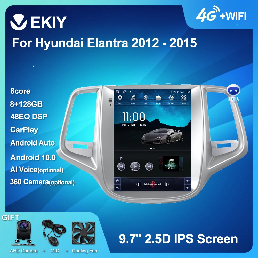 

EKIY DSP Android 10 автомобильный радиоприемник для Hyundai Elantra 2012 - 2015 мультимедийный Tesla вертикальный экран GPS-навигация BT 6 + 128G DVD HU