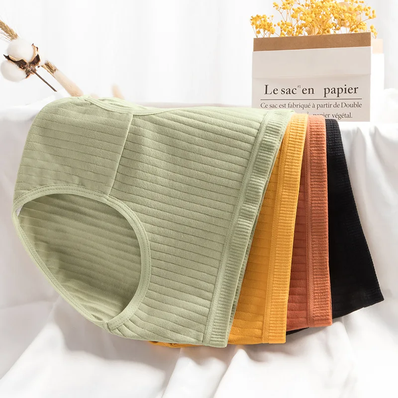 M 4XL хлопковые трусы для женщин нижнее белье полосатые до середины талии размера