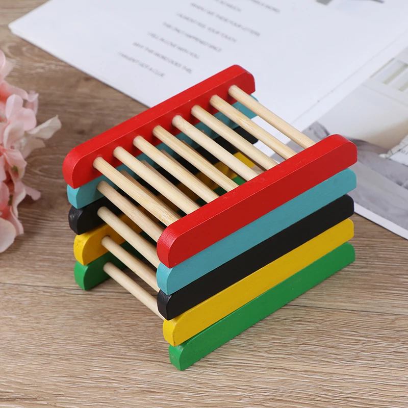 

Natural Wood Strong Bathroom Soap Dish Drain Tray Holder Sponge Plate Home Storage Rack Random Color