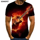 Пламени футболка для мужчин музыка футболки гитары футболки Повседневная рубашка с принтом в готическом стиле с рисунком из аниме, одежда футболки с коротким рукавом