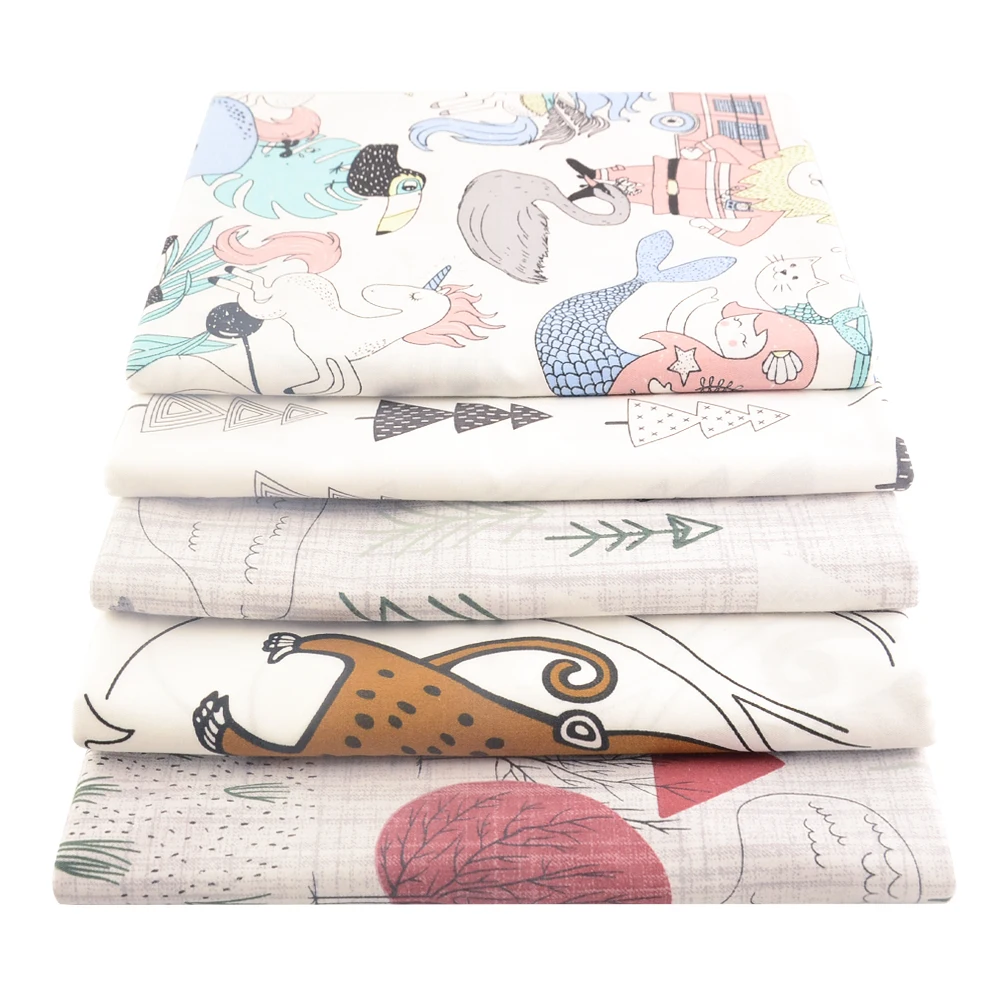 Booksew 2pcs/Lot Elephant Fir Cartoon Printed Twill Cotton Fabric For Sewing Kids Clothes Handmade DIY Doll Needlework Patchwork