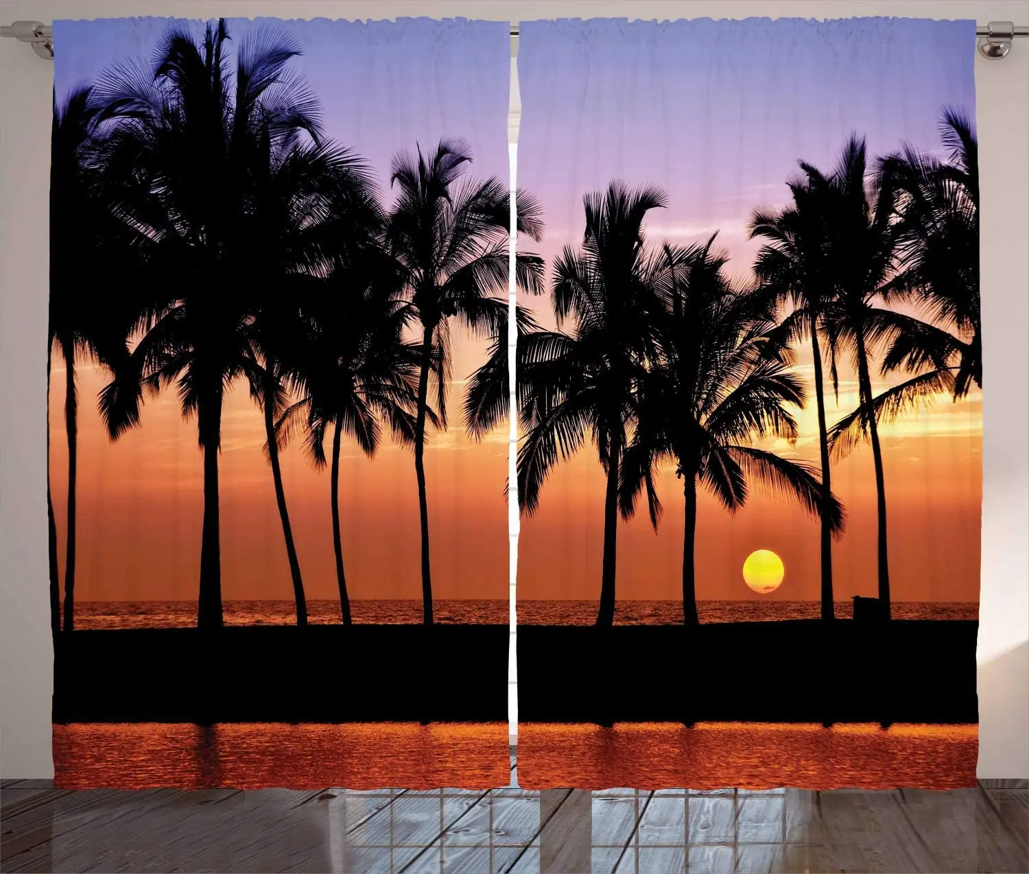 

Mauve Black Hawaiian Curtains Hawaiian Sunset on Big Island Anaehoomalu Bay Ocean Romantic Resort Bedroom Window Curtain