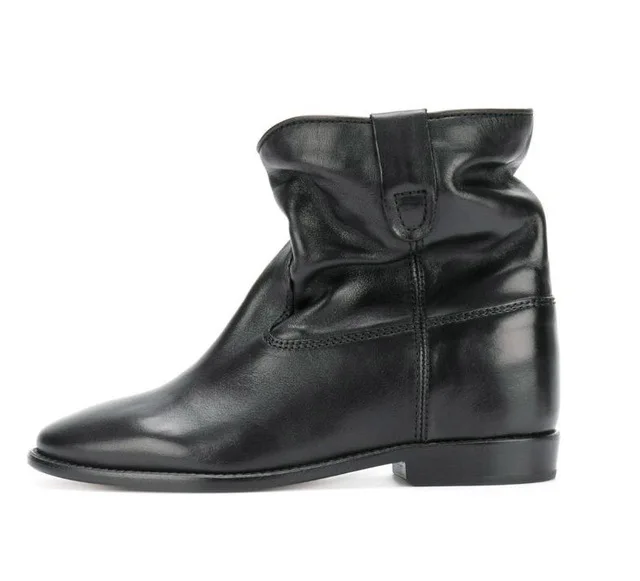 black leather Г., новейший дизайн, замшевые ботильоны женские Ботинки на каблуке 5 см с острым носком и вышивкой Модные женские ковбойские ботинки - Цвет: black leather