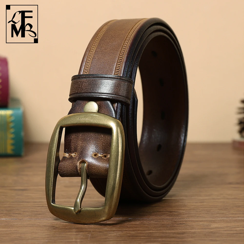 

[LFMB]Leather Belt Men Men's Belt Genuine Leather Cowhide Belt Business Pin Buckle Fancy Vintage Jeans Shipping Included