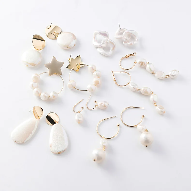 

Japanese Small Geometric Acrylic Pearl Shell Earrings Retro Star Dangle Drop Simple 2021 Trendy Pendientes Earings Jewelry