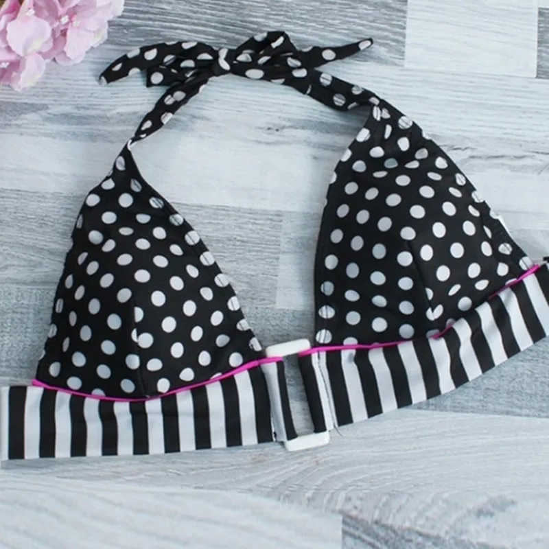 Sexy Swimwear 2020 Black Ruffle Swimming Suit For Women Dot Polka Swimsuit Padded Push-up Bikini Set | Женская одежда