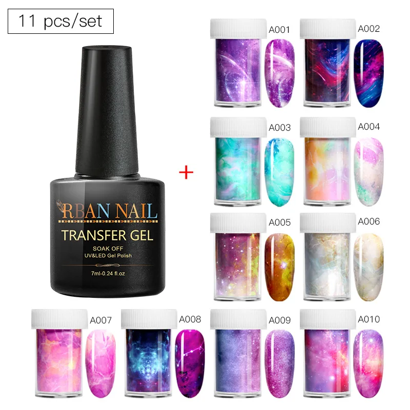 Прозрачный гель для ногтей RBAN NAIL 7 мл переводная бумага звездного неба цветные
