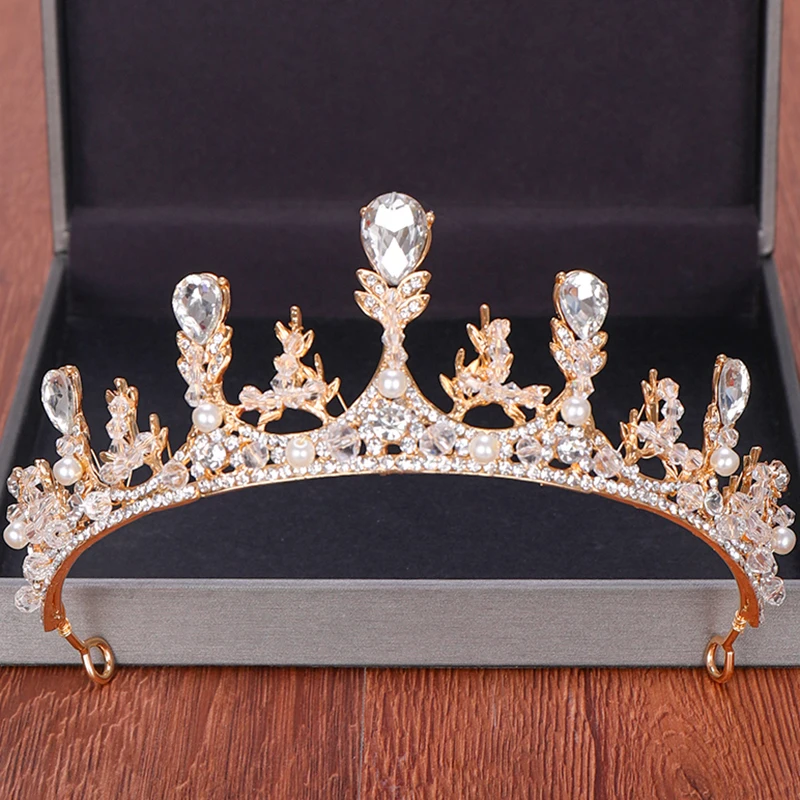 

Baroque Crystal Rhinestone Bridal Crown Tiara Wedding Hair Accessories Headpiece Gold Diadem Prom Wedding Crown Hair Ornaments