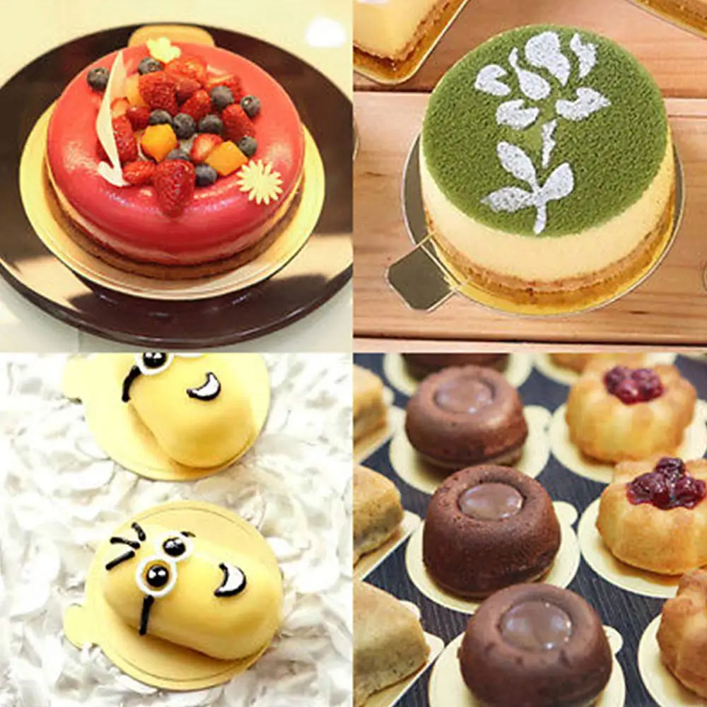 100pcs/pack Cake Cardboard Mini Cake Boards Cupcake Dessert Tray Multi Shape Paper Golden Base Cake Pastry Decorative Kit Party images - 6