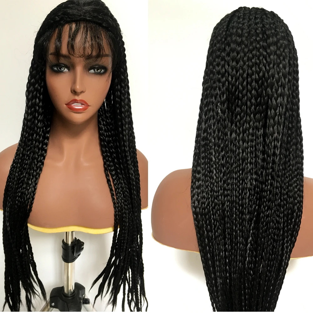 DLME Synthetic Braided Wigs For Black Women  Afro Braided Black BoxBraid Wig With Baby Hair Heat Resistant Fiber Hair